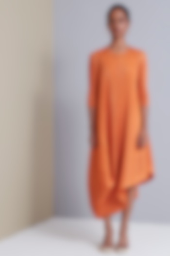 Pale Orange Polyester Asymmetrical Dress by Scarlet Sage
