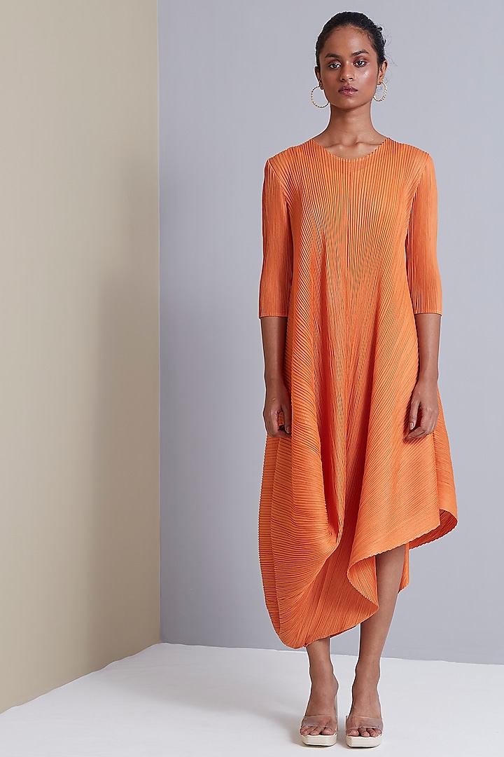 Pale Orange Polyester Asymmetrical Dress by Scarlet Sage