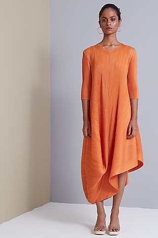 Pale Orange Polyester Asymmetrical Dress by Scarlet Sage