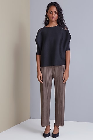 Black Polyester Top by Scarlet Sage