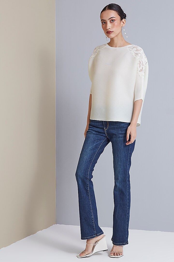 Cream Polyester Top by Scarlet Sage at Pernia's Pop Up Shop