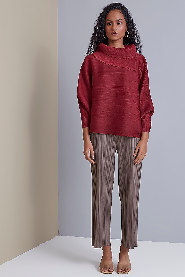 Maroon Polyester Top Design by Scarlet Sage at Pernia's Pop Up Shop 2023