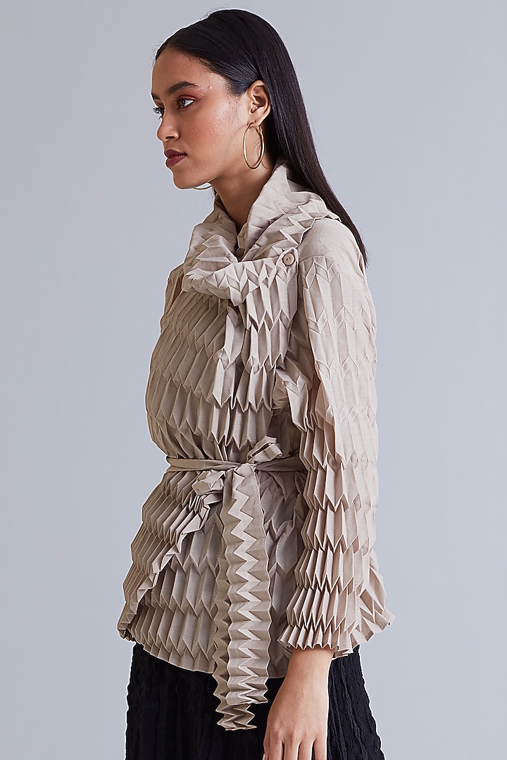 Light Beige Polyester Jacket by Scarlet Sage at Pernia's Pop Up Shop