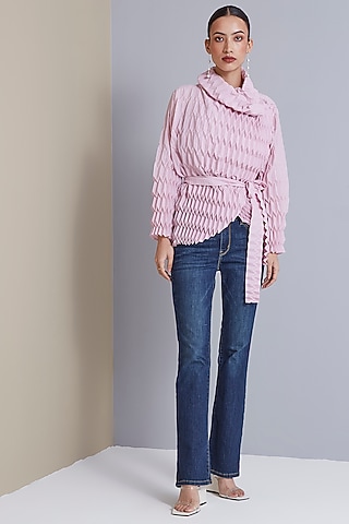 Light Pink Polyester Jacket by Scarlet Sage