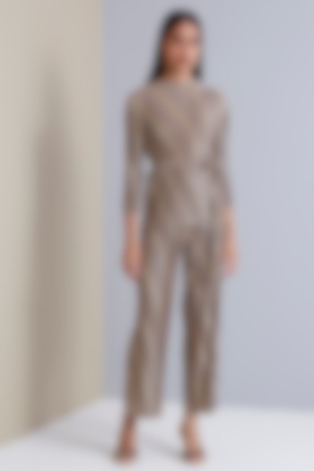 Pale Grey Gold Pleated Satin Co-Ord Set by Scarlet Sage at Pernia's Pop Up Shop