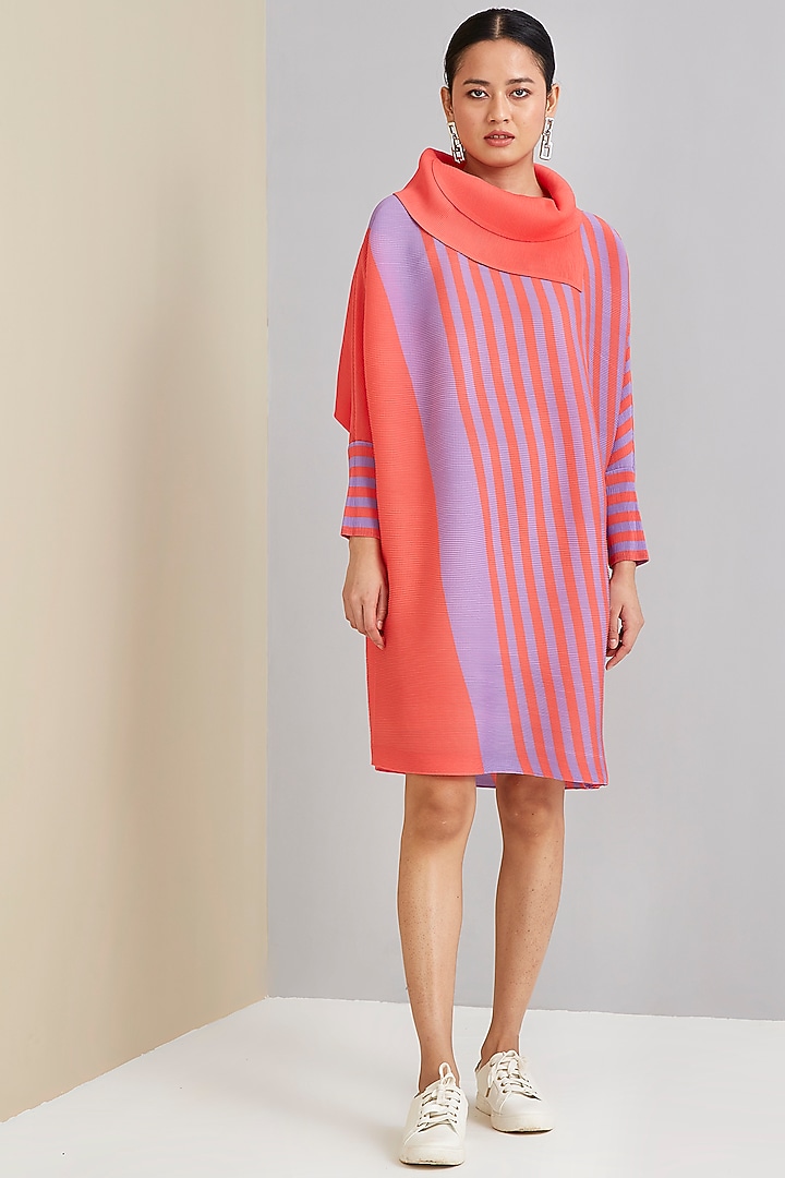 Bright Coral Polyester Printed Tunic Summer Dress by Scarlet Sage at Pernia's Pop Up Shop