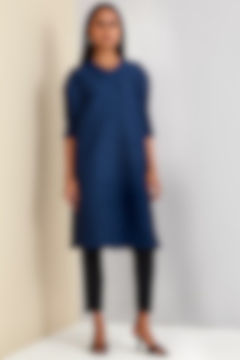 Prussian Blue Polyester Tunic Dress by Scarlet Sage