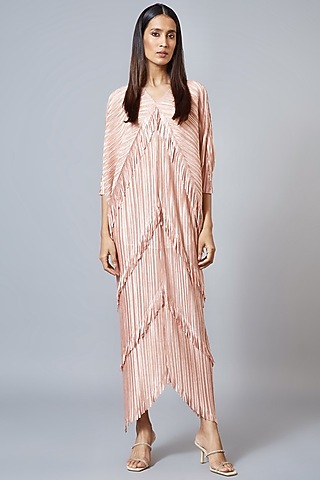 Metallic Pink Printed Kaftan Dress by Scarlet Sage
