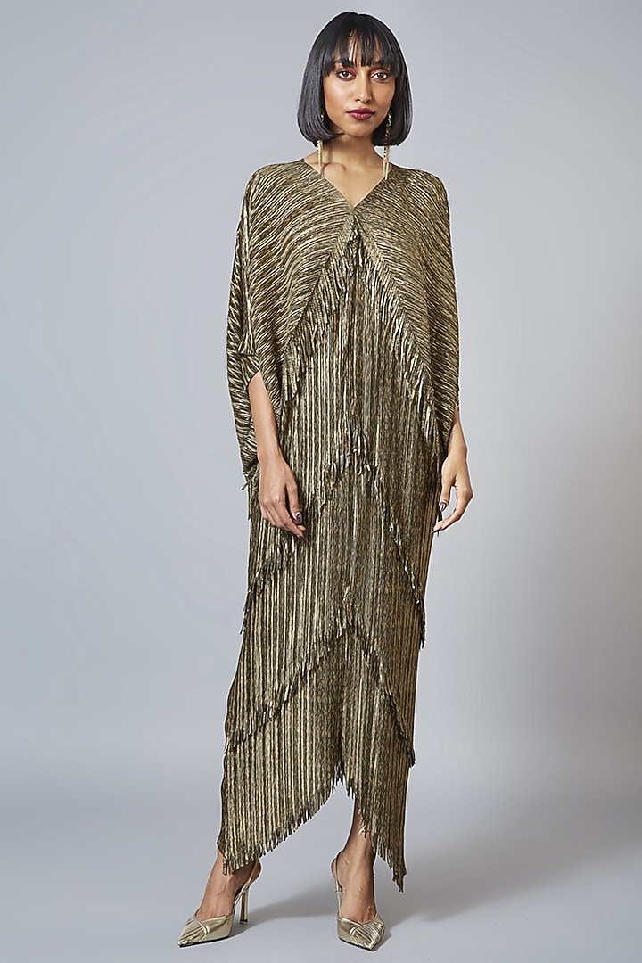 Metallic Olive Printed Kaftan Summer Dress by Scarlet Sage at Pernia's Pop Up Shop
