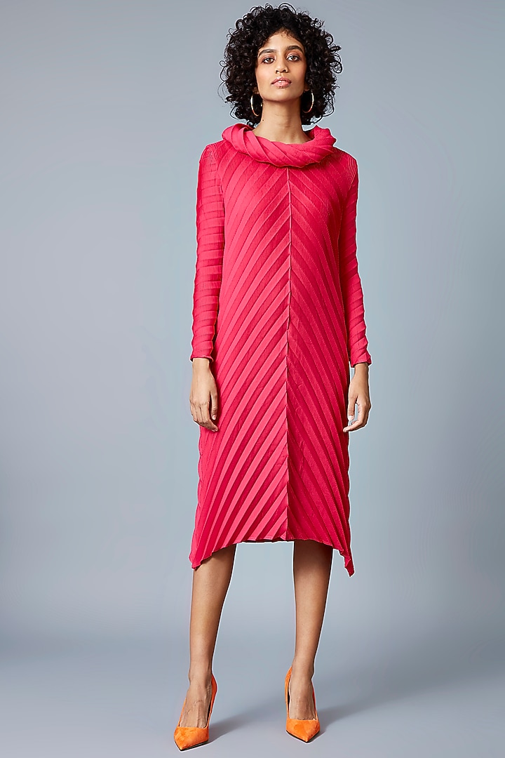 Hot Pink Chevron Pleated Shift Summer Dress by Scarlet Sage at Pernia's Pop Up Shop
