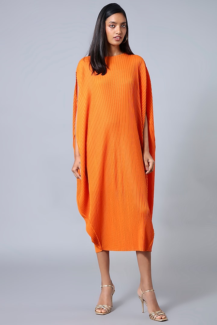 Carrot Orange Draped Shift Dress by Scarlet Sage at Pernia's Pop Up Shop