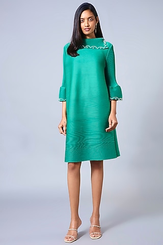 Aquarium Green Embellished A-Line Dress by Scarlet Sage