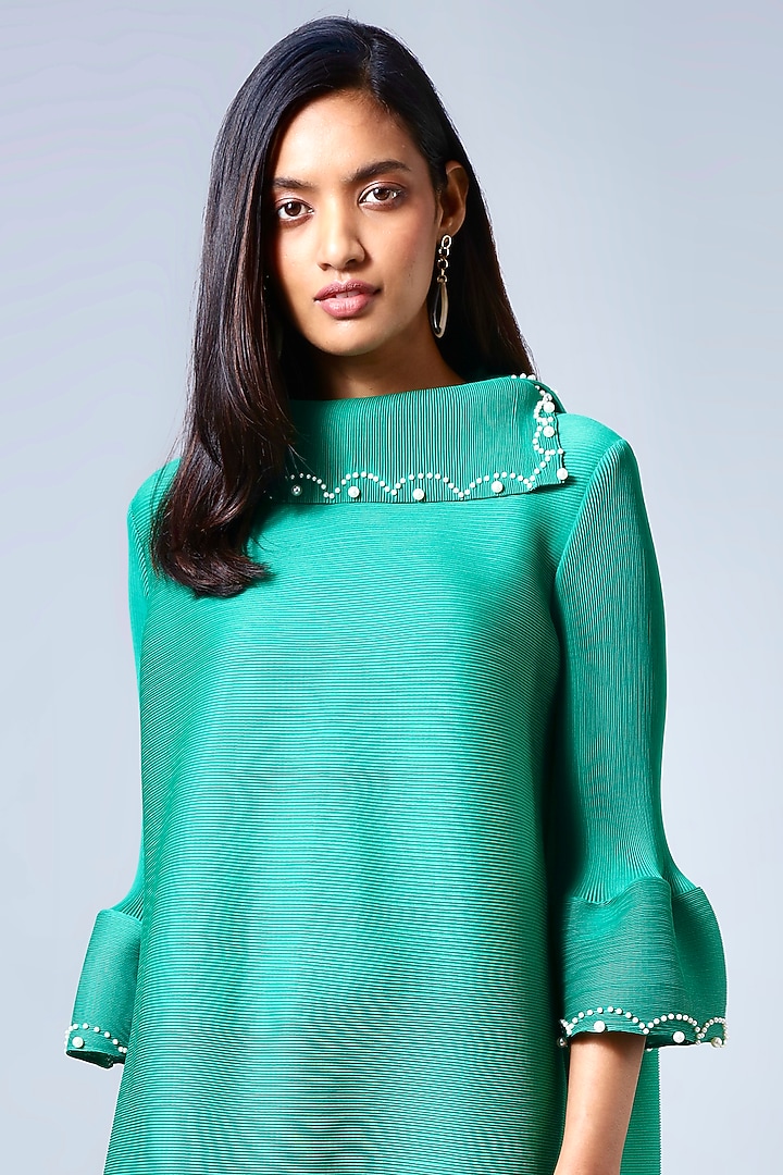 Aquarium Green Embellished A-Line Summer Dress by Scarlet Sage at Pernia's Pop Up Shop