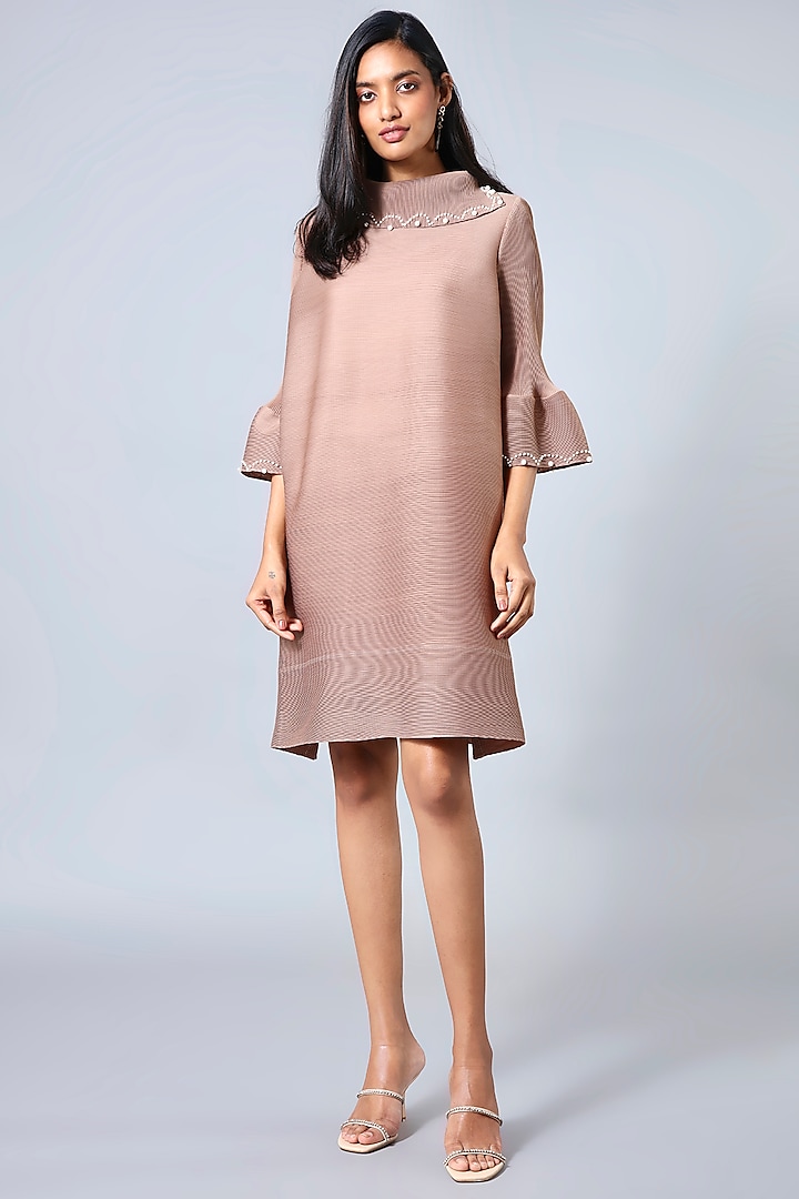 Taupe Embellished A-Line Dress by Scarlet Sage at Pernia's Pop Up Shop