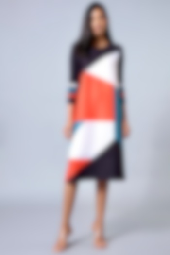 Black & Carrot Orange Printed A-Line Summer Dress by Scarlet Sage at Pernia's Pop Up Shop