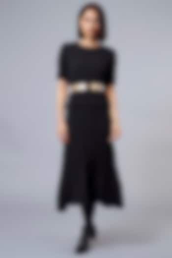 Black 3D Pleated Polyester Skirt Set by Scarlet Sage