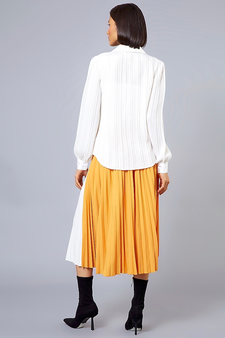 Yellow & Off White Pleated Layered Skirt by Scarlet Sage at Pernia's Pop Up Shop