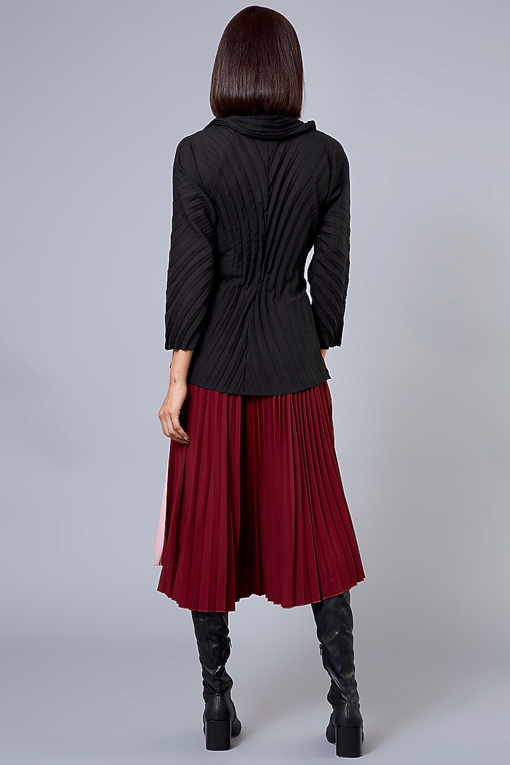 Burgundy & Pink Pleated Layered Skirt by Scarlet Sage at Pernia's Pop Up Shop