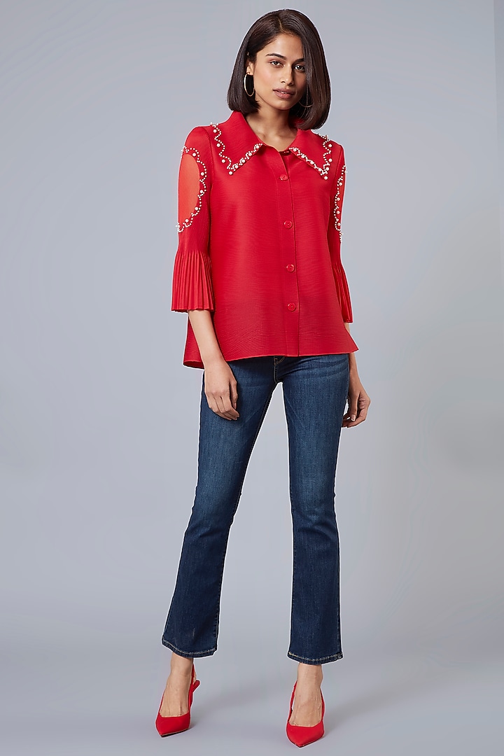 Red Cube Pleated Shirt by Scarlet Sage