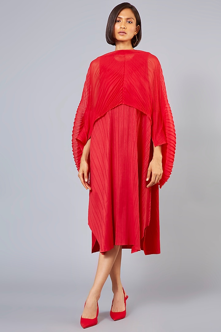 Red A-Line Dress With Cape by Scarlet Sage