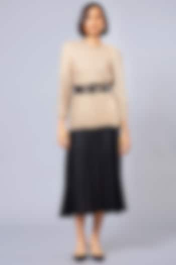 Black Pleated Polyester Flared Skirt by Scarlet Sage at Pernia's Pop Up Shop