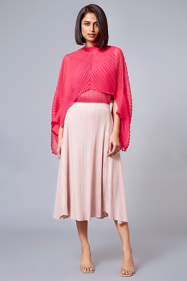 Nude Pink Pleated Flared Skirt by Scarlet Sage