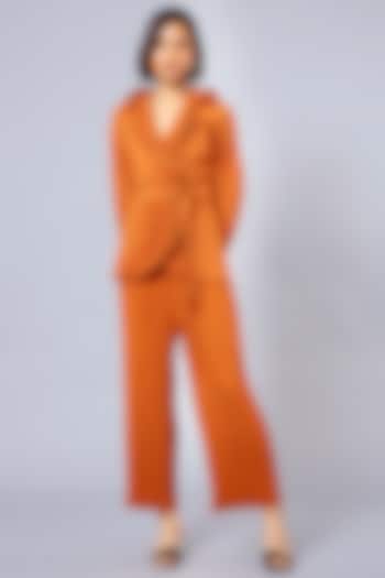 Orange Pleated Straight-Leg Pants by Scarlet Sage at Pernia's Pop Up Shop