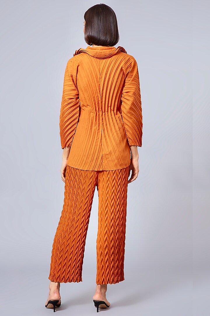Orange Pleated Straight-Leg Pants by Scarlet Sage at Pernia's Pop Up Shop