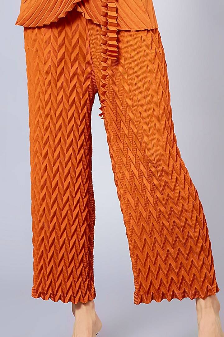 Orange Pleated Straight-Leg Pants by Scarlet Sage at Pernia's Pop Up Shop