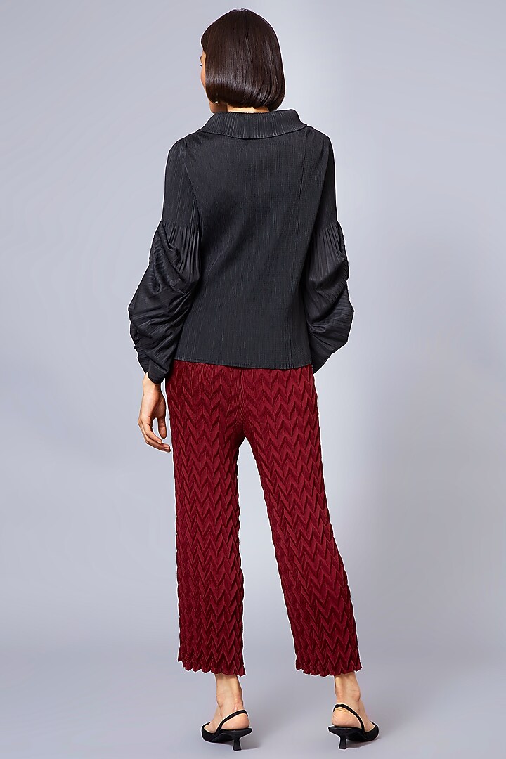 Maroon Pleated Straight-Leg Pants by Scarlet Sage at Pernia's Pop Up Shop