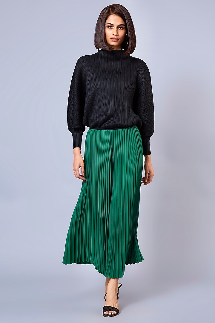 Evergreen Wide-Pleated Palazzo Pants by Scarlet Sage