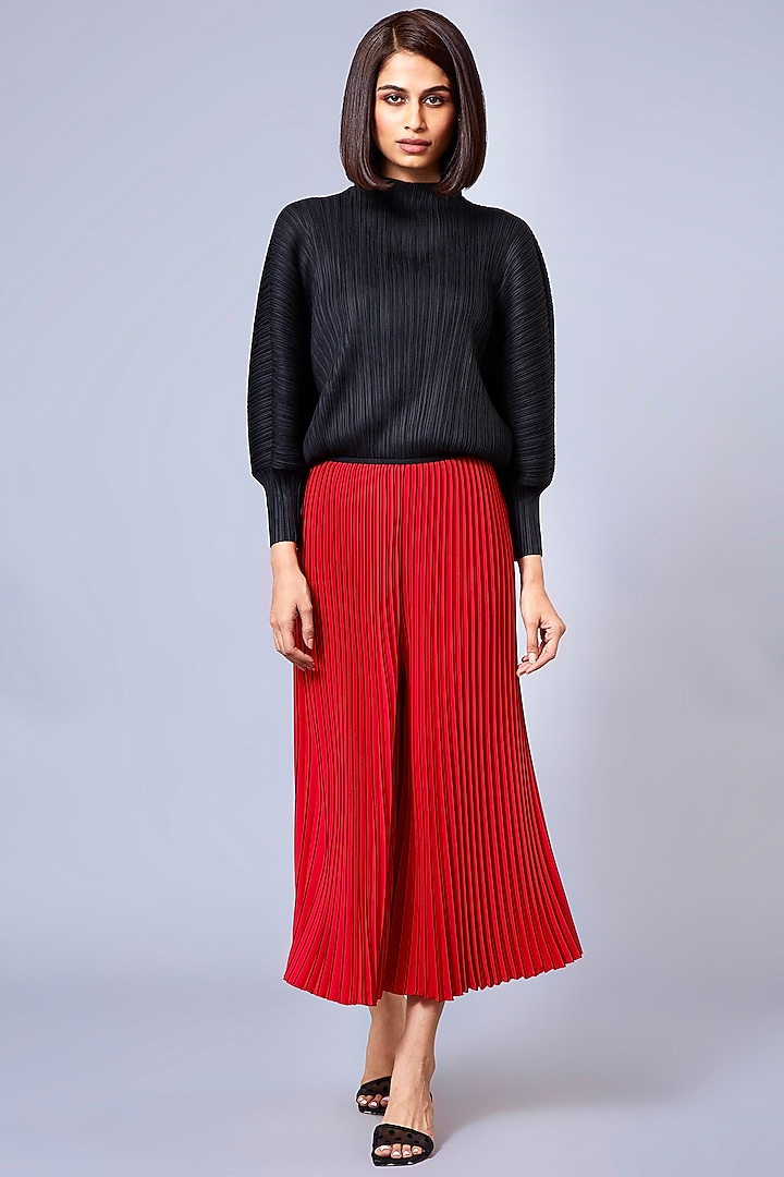 Bright Red Wide-Pleated Palazzo Pants by Scarlet Sage