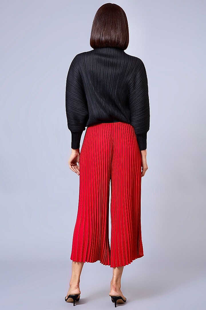Bright Red Wide-Pleated Palazzo Pants by Scarlet Sage at Pernia's Pop Up Shop