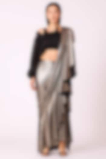 Dark Silver Polyester Pre-Draped Saree by Scarlet Sage at Pernia's Pop Up Shop