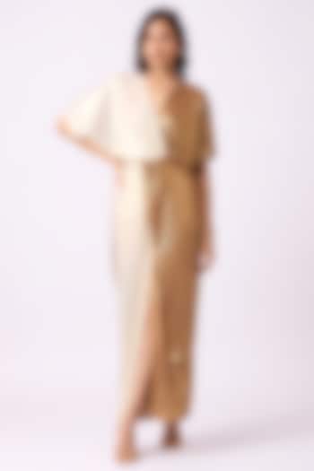 Light Gold & Gold Polyester Maxi Dress by Scarlet Sage