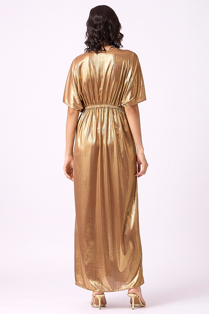 Light Gold & Gold Polyester Maxi Summer Dress by Scarlet Sage at Pernia's Pop Up Shop