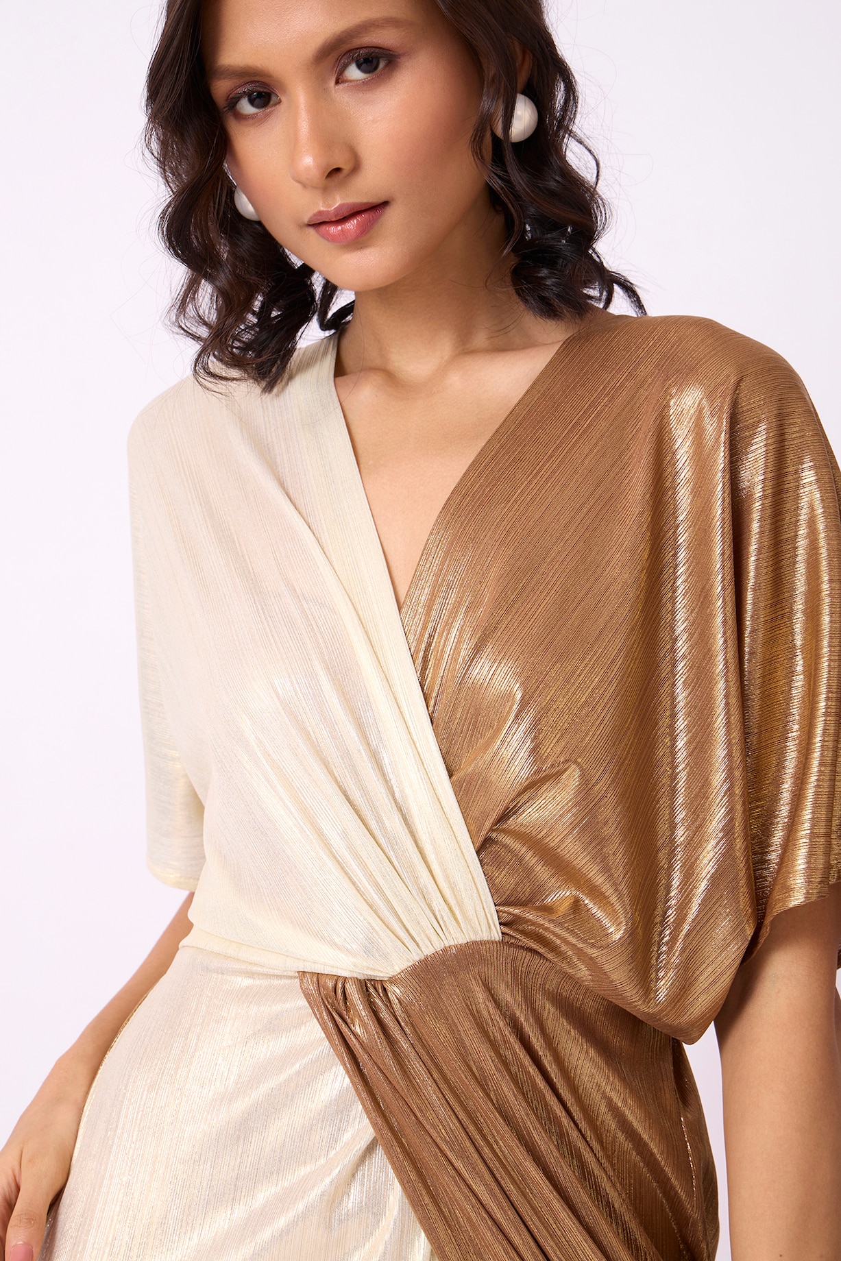 Light Gold & Gold Polyester Maxi Dress by Scarlet Sage at Pernia's Pop Up Shop 2026 Light Gold & Gold Polyester Maxi Dress by Scarlet Sage at Pernia's Pop Up Shop 2026