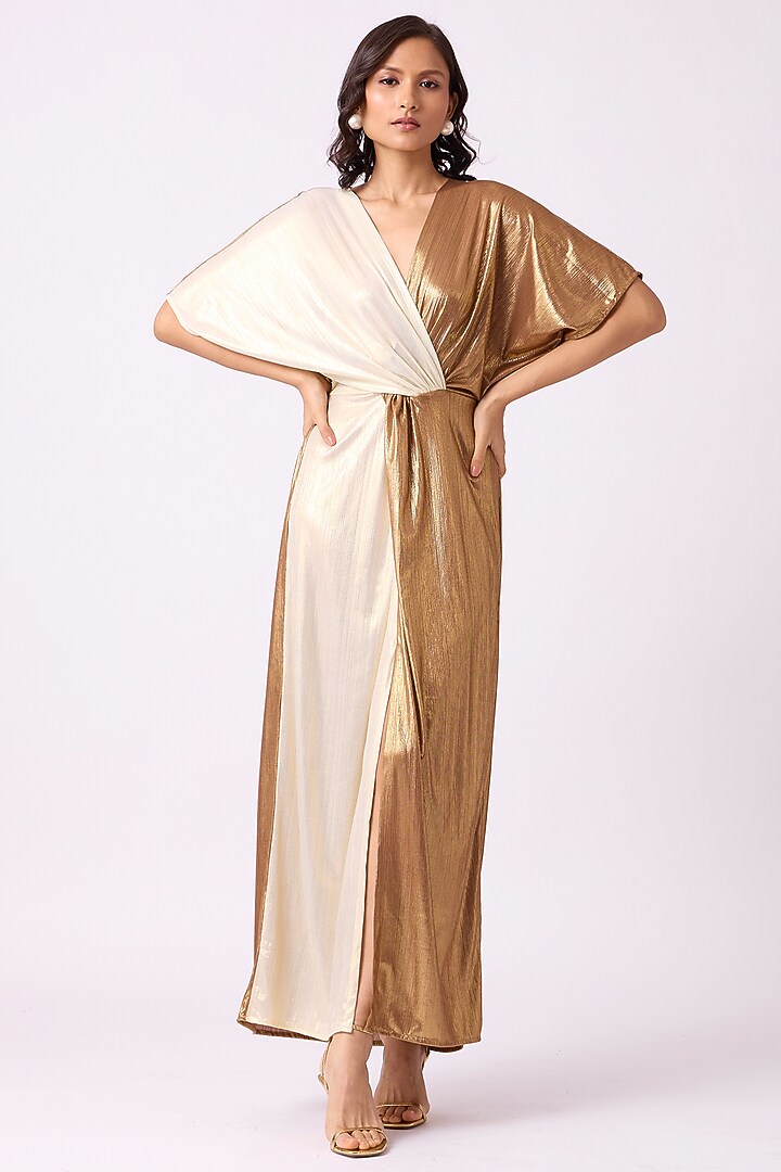 Light Gold & Gold Polyester Maxi Summer Dress by Scarlet Sage at Pernia's Pop Up Shop