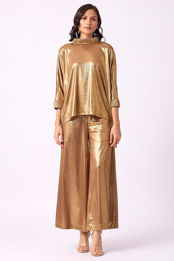 Gold Polyester Top by Scarlet Sage at Pernia's Pop Up Shop