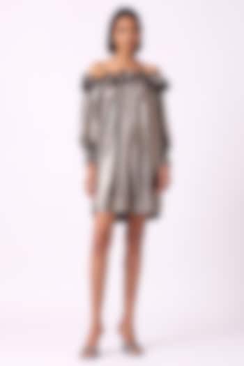 Dark Silver Polyester Off-Shoulder Mini Dress by Scarlet Sage