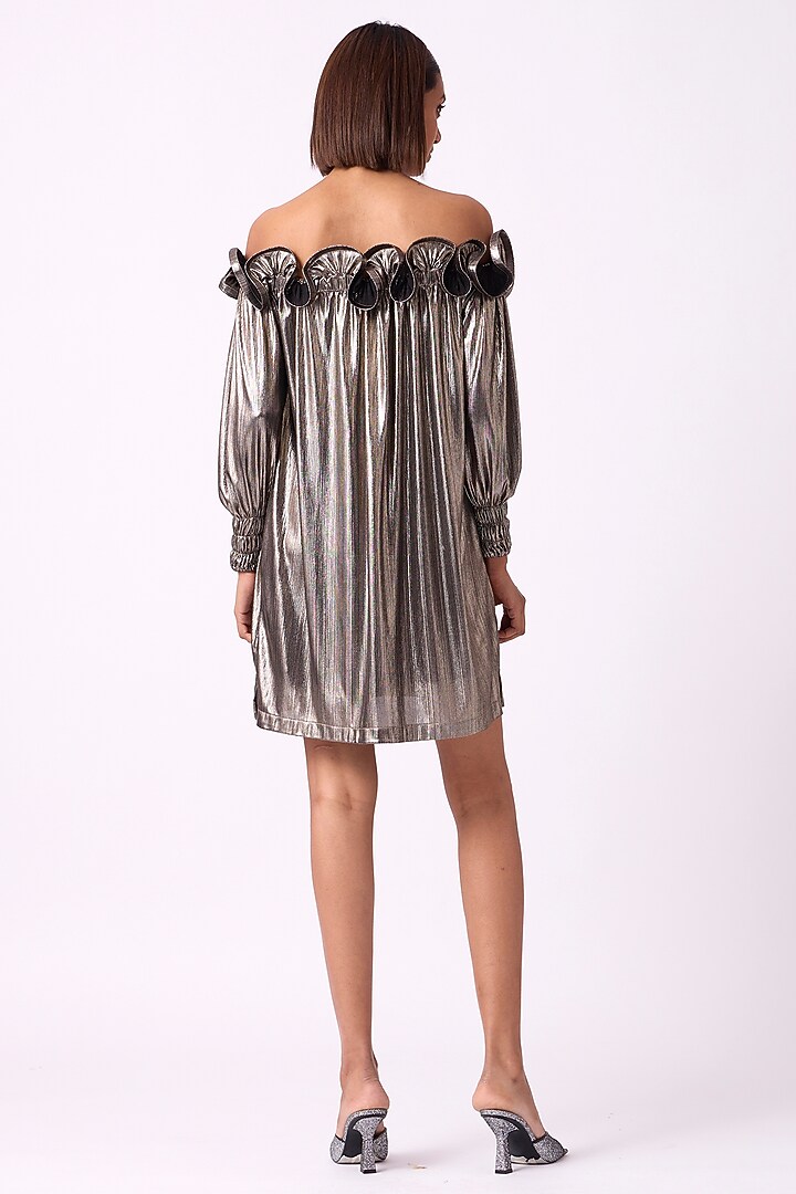 Dark Silver Polyester Off-Shoulder Mini Summer Dress by Scarlet Sage at Pernia's Pop Up Shop
