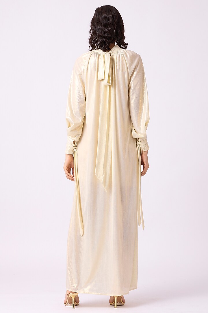 Light Gold Polyester Maxi Slit Summer Dress by Scarlet Sage at Pernia's Pop Up Shop