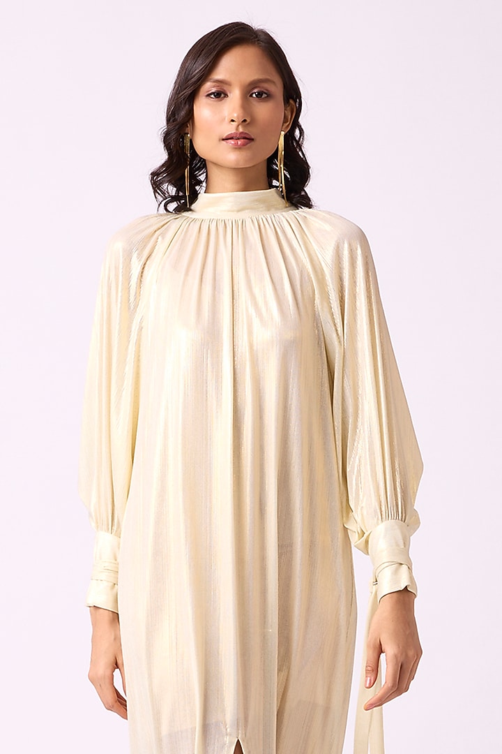 Light Gold Polyester Maxi Slit Summer Dress by Scarlet Sage at Pernia's Pop Up Shop