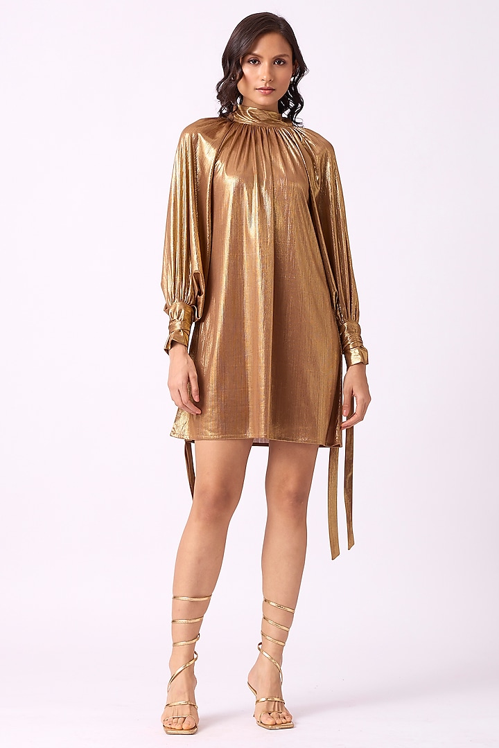 Gold Polyester Mini Dress by Scarlet Sage