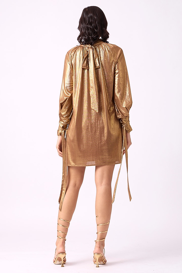 Gold Polyester Mini Summer Dress by Scarlet Sage at Pernia's Pop Up Shop