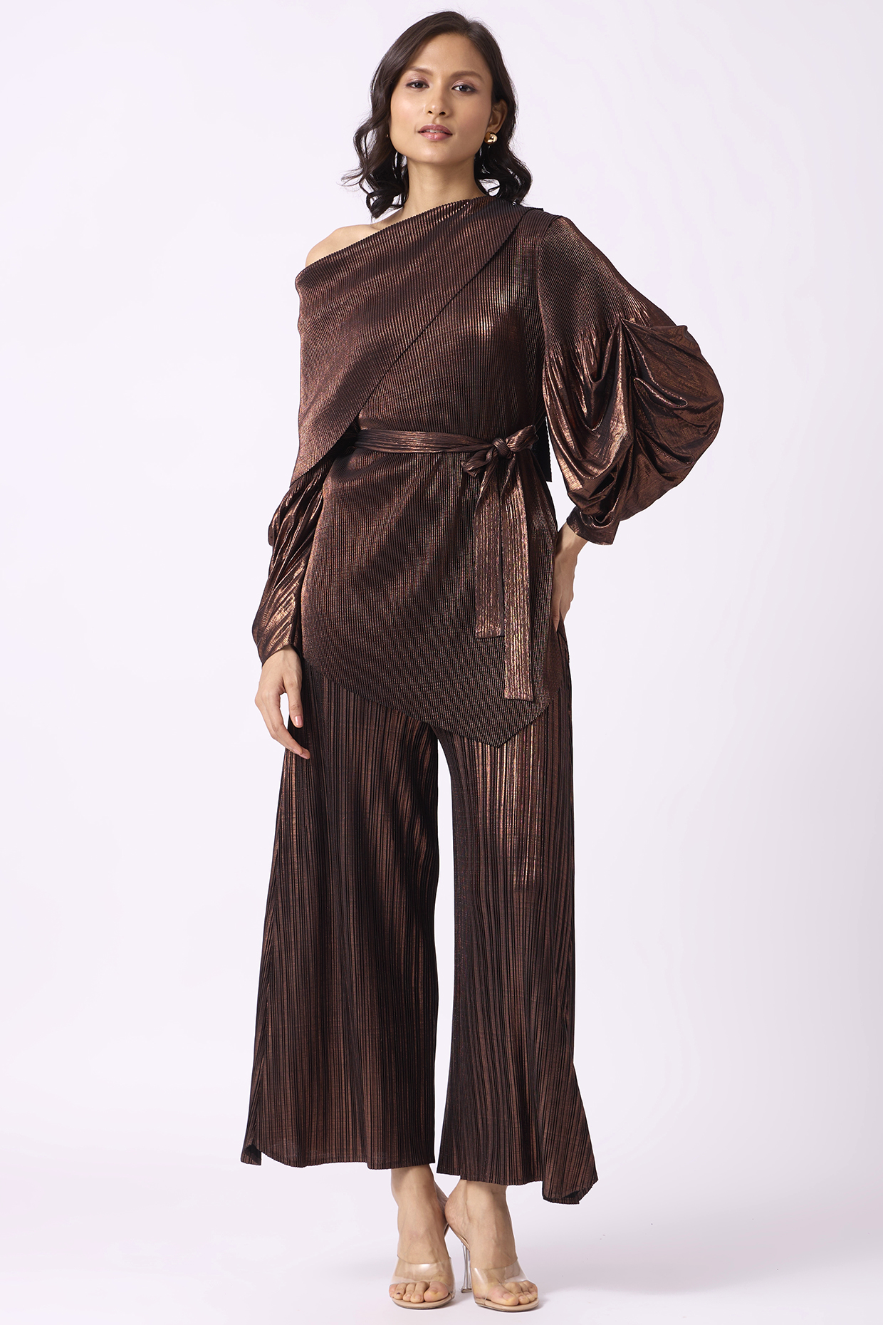 Metallic Bronze Polyester Co-Ord Set by Scarlet Sage at Pernia's Pop Up Shop