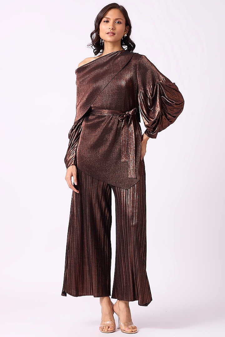 Metallic Bronze Polyester Co-Ord Set by Scarlet Sage at Pernia's Pop Up Shop