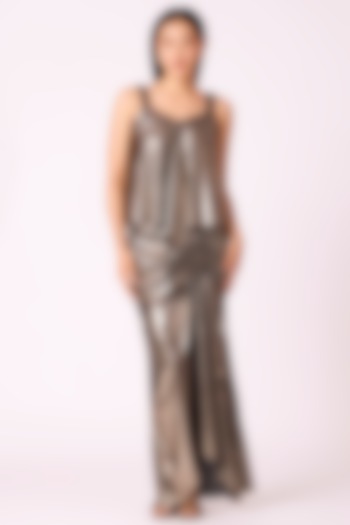 Dark Silver Polyester Asymmetric Skirt by Scarlet Sage