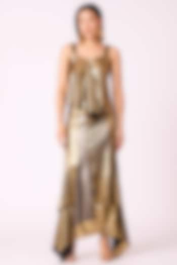 Dark Gold & Silver Polyester Asymmetric Skirt by Scarlet Sage