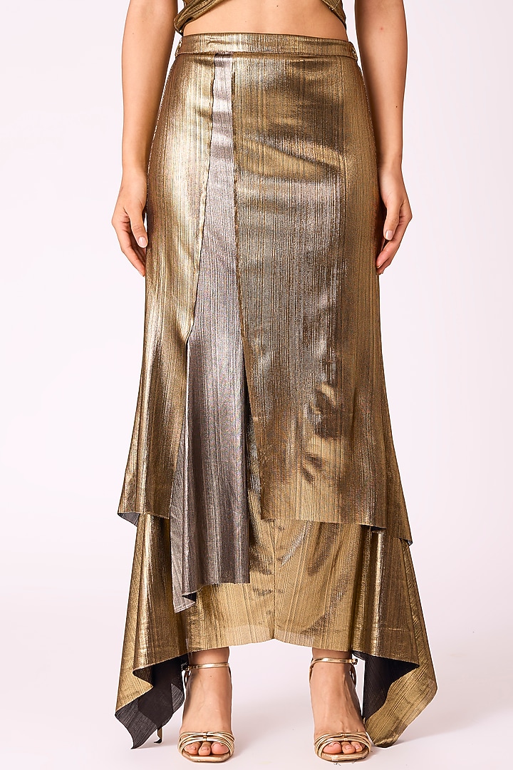 Dark Gold & Silver Polyester Asymmetric Skirt by Scarlet Sage at Pernia's Pop Up Shop
